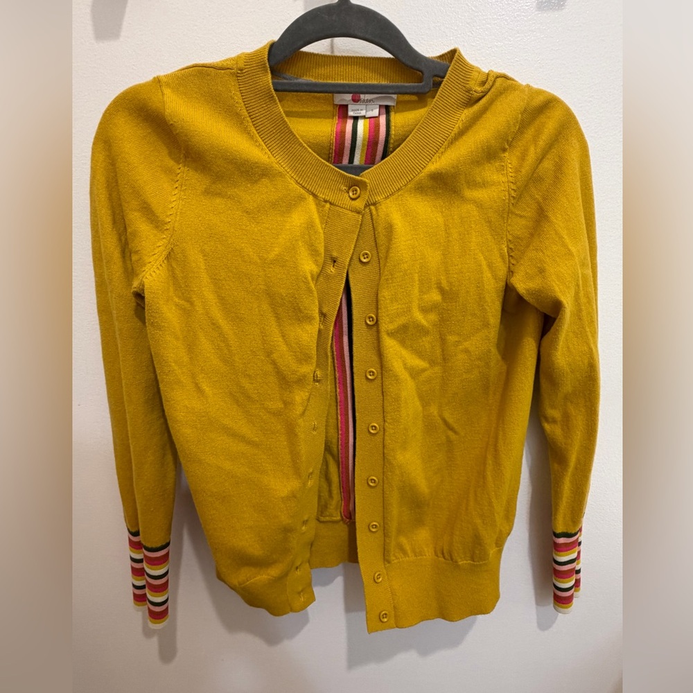 Boden Yellow Cardigan Sweater Rainbow Stripes